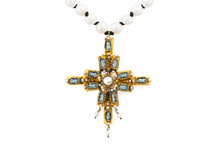 Load image into Gallery viewer, Aquamarine Antiqued Cross Necklace