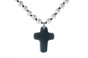 Black Lava Rock Cross Necklace