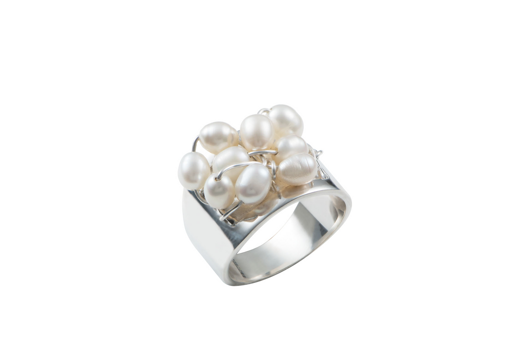 Silver Pearl Cluster Ring