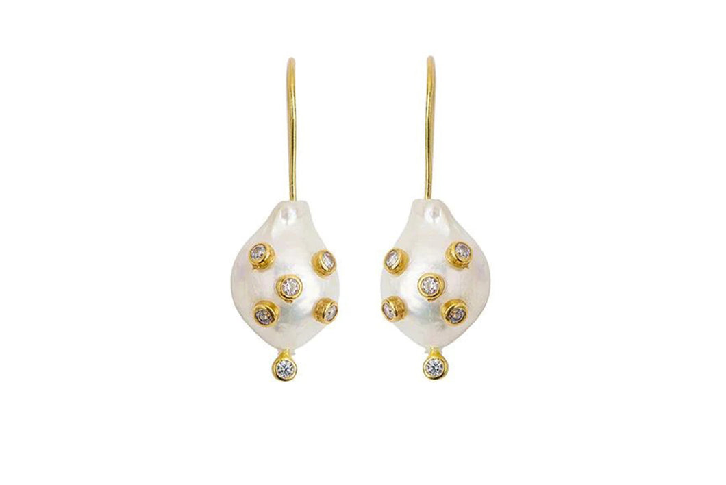 Baroque Pearl and CZ Gold Earrings