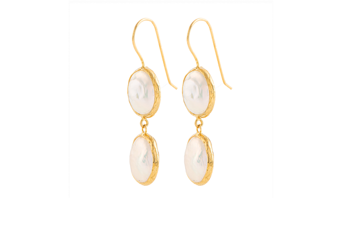 Gold Double Keshi Pearl Earrings