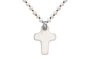 White Lava Rock Cross Necklace