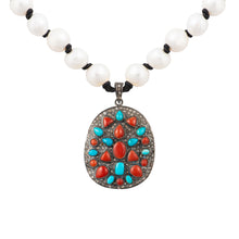 Load image into Gallery viewer, Rough Cut Diamond Turquoise and Red Coral Pearl Necklace