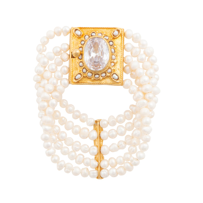 Antiqued Gold Crystal Pearl Bracelet