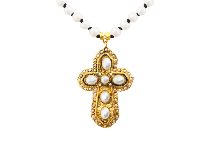 Ottoman Gold Pearl Cross Necklace