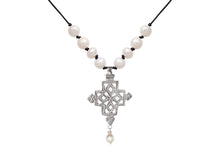 Load image into Gallery viewer, Silver Coptic Cross Pearl Necklace