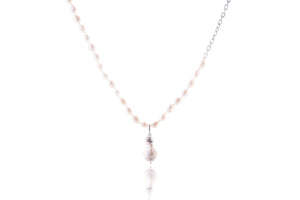 Long Pearl Silver Chain Necklace