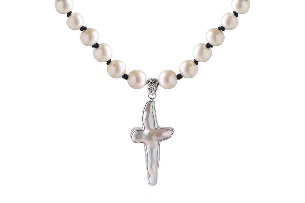 Signature Silver Cross Pearl Necklace