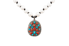 Load image into Gallery viewer, Rough Cut Diamond Turquoise and Red Coral Pearl Necklace