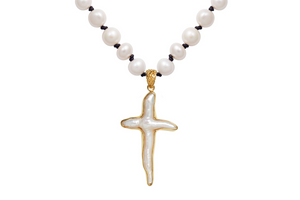 Signature Gold Cross Pearl Necklace