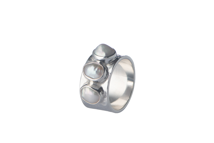 Silver 3 Pearl Baroque Ring