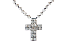 Load image into Gallery viewer, Silver Pearl Cross Necklace