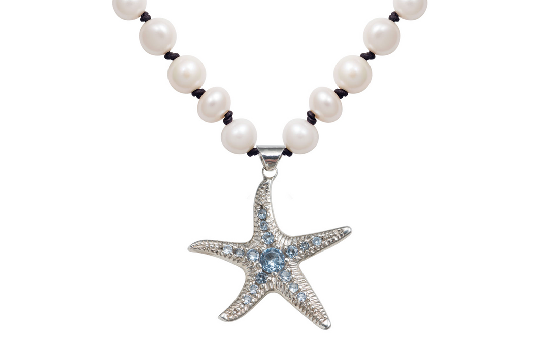 Blue Topaz Starfish Pearl Necklace