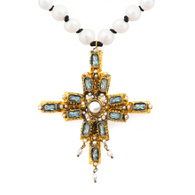 Load image into Gallery viewer, Aquamarine Antiqued Cross Necklace