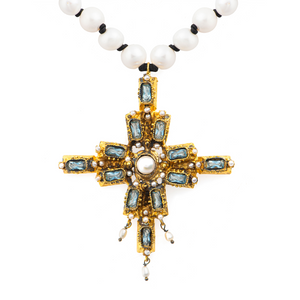 Aquamarine Antiqued Cross Necklace