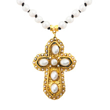Load image into Gallery viewer, Ottoman Gold Pearl Cross Necklace