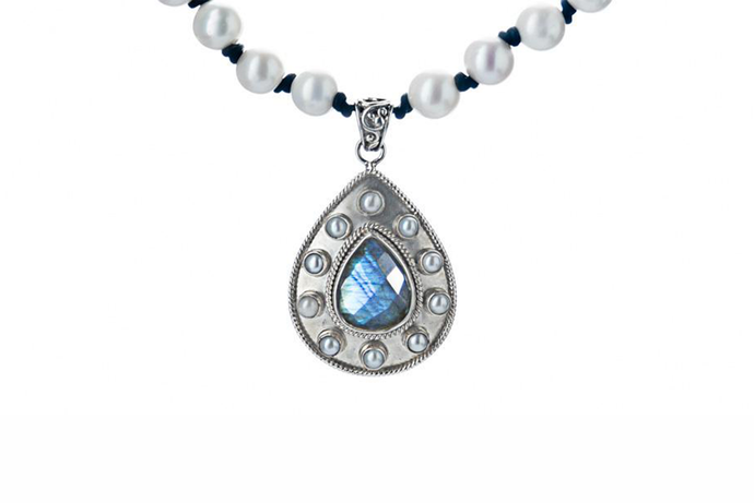 Pearl and Labradorite Teardrop Necklace