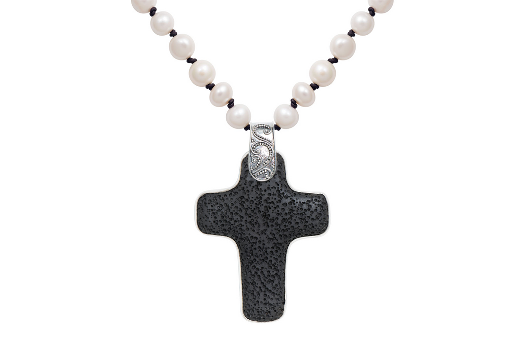 Black Lava Rock Cross Necklace